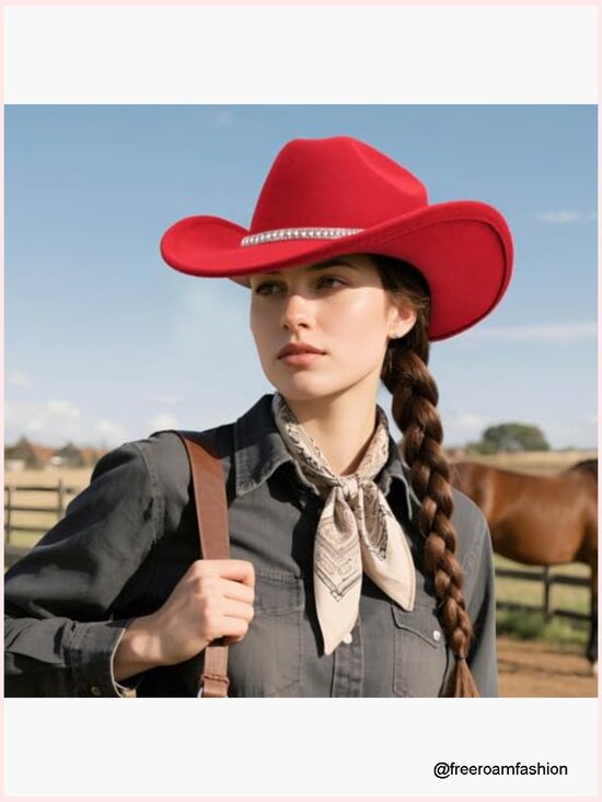 Western Cowboy Hat Wide Brim Rhinestone Felt Fedora Unisex main image 6